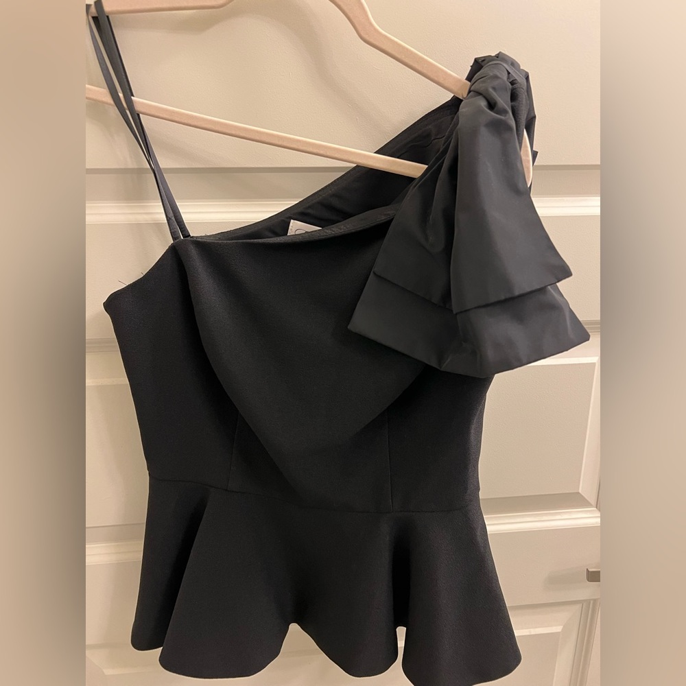 One shoulder black top